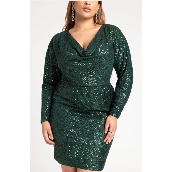 Eloquii Dresses & Skirts - Green Sequin Cowl Neck Dress Size 14 New Holiday Cocktail Party Christmas Event